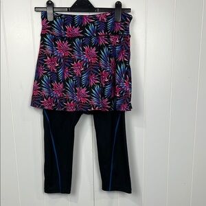 Anivivo Womens 2 in 1 Skirt/Leggings M Black Pink Capri Length Pockets Sporty